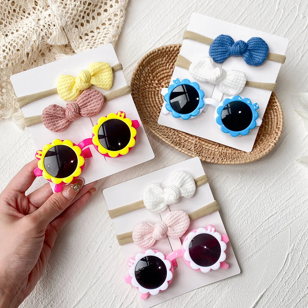 Vintage Bow Headband & Flower Sunglasses Set - Image 3